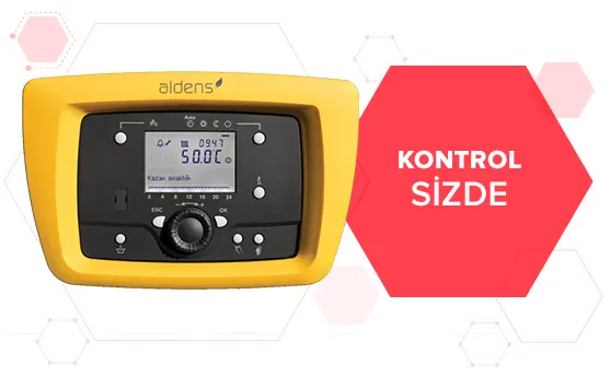 Termostat ekranını 50.0°C gösteriyor, sarı renk ve kontrol düğmesi önde