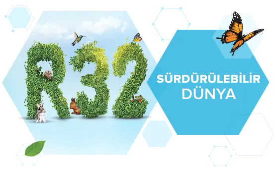 Sürdürülebilir dünya temasıyla, 2032 sayısı büyük yeşil bitki harfleriyle oluşturulmuş, arka planda gökyüzü ve doğa unsurları var