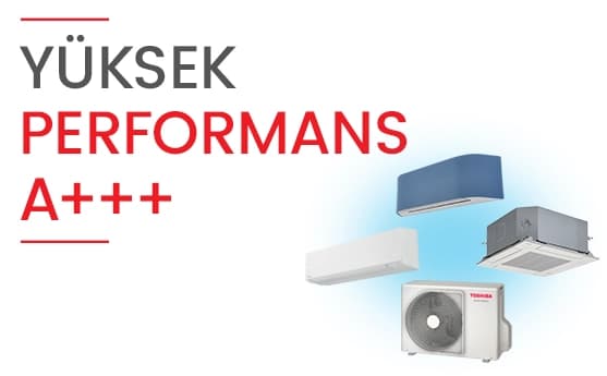 Yüksek verimli Toshiba klima dış ünitesi, farklı model duvar ve tavan iç üniteleriyle birlikte gösterilir
