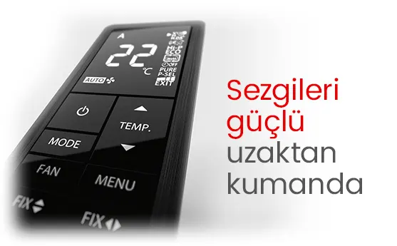 Uzaktan kumanda üzerinde sıcaklık ve mod ayarları gösteren, kullanımı kolay dijital klima kumandası