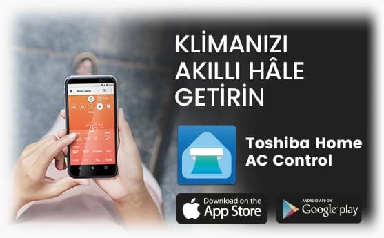 Kullanıcı, telefonla akıllı klima kontrolü yapıyor, uygulama ekranında sıcaklık ve mod ayarlarını görüyor
